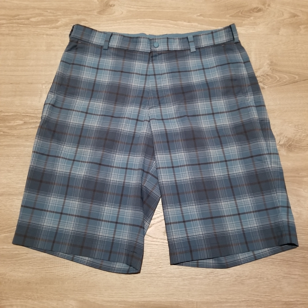 Nike Golf Shorts Mens Size 34 Blue Plaid Dri Fit Chino Casual Active Formal